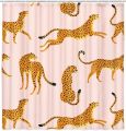 leopard fabric shower curtain, tropical animal cheetah shower curtain for bathroom, pink with hook 180X180CM. 