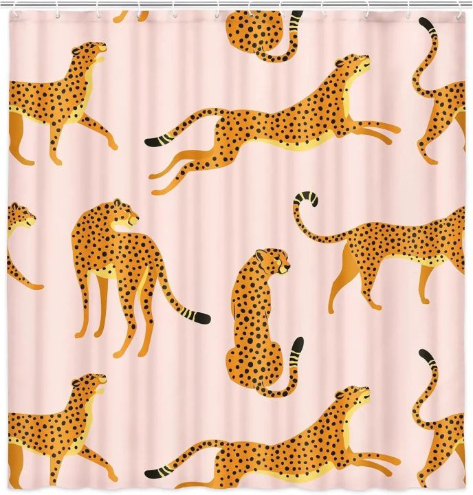leopard%20fabric%20shower%20curtain,%20tropical%20animal%20cheetah%20shower%20curtain%20for%20bathroom,%20pink%20with%20hook%20180X180CM%20-%20Image%207