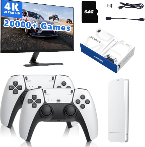 ORIGINAL M8 / M15 / X2 Plus Wireless Retro Game Console  | Plug and Play Video Game Stick | Built in 20000+ Games | 9 Classic Emulators | 4K High Definition HDMI Output for TV with Dual 2.4G Wireless Controllers (64 GB Memory Card)