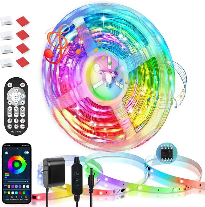 RGB LED Strip Lights with IC, 1 Roll 65.6Ft Addressable Dream LED Lights for Bedroom, App Control Color Chasing Strip Lights with Remote,Music Sync,400 LEDs,24V LED Light Strip for Room Home Bar Party