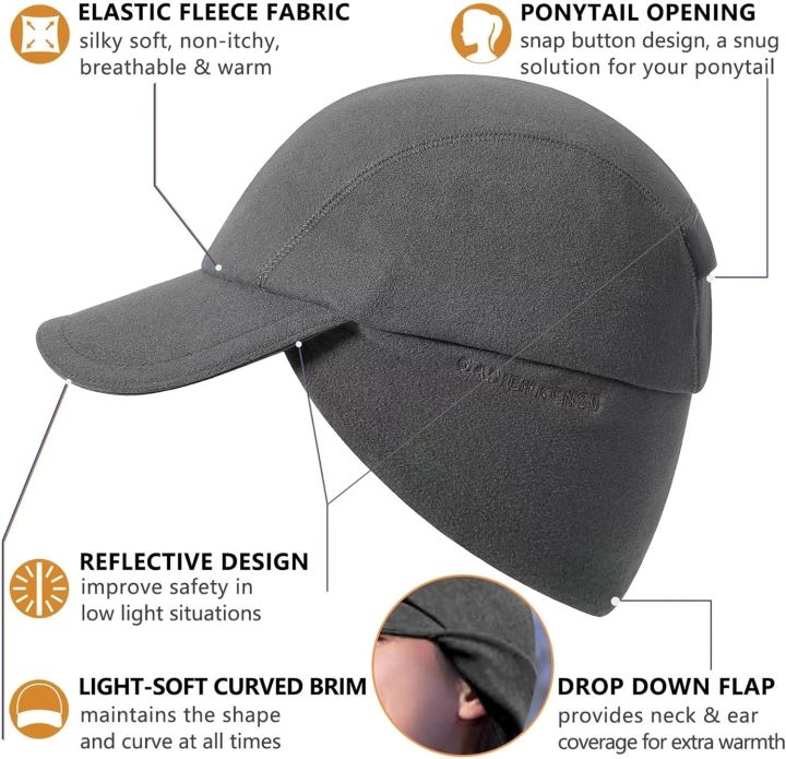 GADIEMKENSD%20Women's%20Winter%20Fleece%20Ponytail%20Hat%20Reflective%20Baseball%20Cap%20with%20Drop%20down%20Ear%20Warmers%20Golf%20Sports%20Cap%20M24%20-%20Image%204
