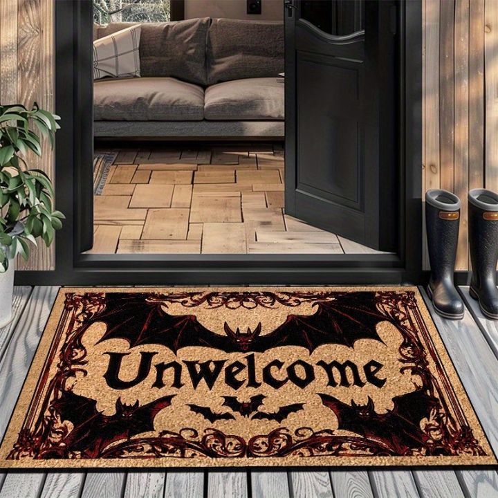 VIKAMA Halloween Carpet Bat Unwelcome Personality Carpet Door Mat Non-Slip Floor Mat Dark Series Outdoor Carpet Home Decoration
