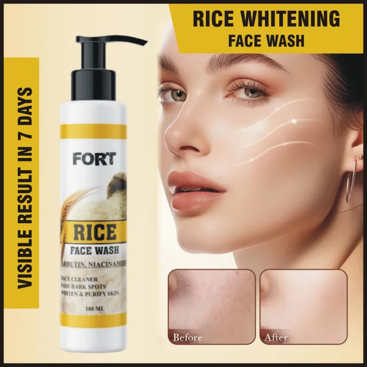 FORT Rice Whitening Facewash | Face Cleaner Fade Dark Spots Whiten & purify Skin 100ml