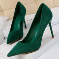 Women 9cm High Heels Pumps Stripper Flock Suede Plus Size Escarpins Lady Wedding Bridal Heels Escarpins Green Blue Yellow Shoes. 