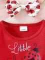 2025 Summer New Beetle Pattern Lace Short Sleeve Same Pattern Headband Dress. 