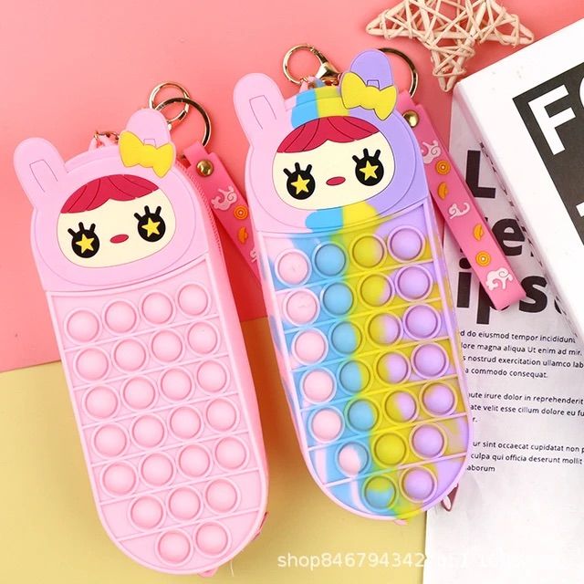 New Cartoon Design Multi Purpose Pop it Multishade Silicone Pouch for Girls- Pencil Pouch, Ladies Purse