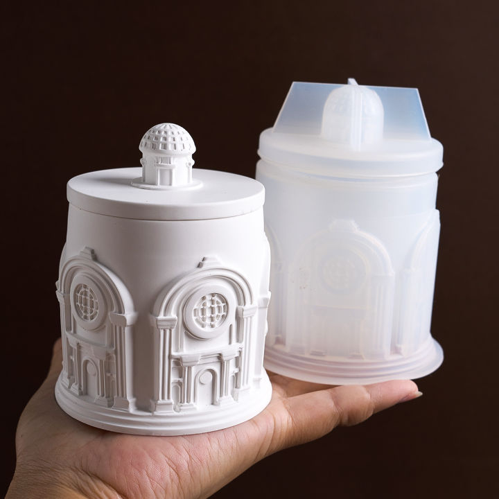 Building Storage Jar Silicone Mold with Lid 3D Concrete Casting Mold DIY Candle Holder Flower Pot Making Supplies Craft Mold