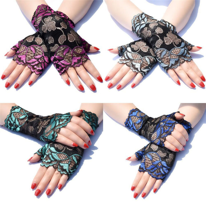 Summer sun protection thin gloves women lace half finger gloves dance wrist decoration sailor dance performance trendy driving s