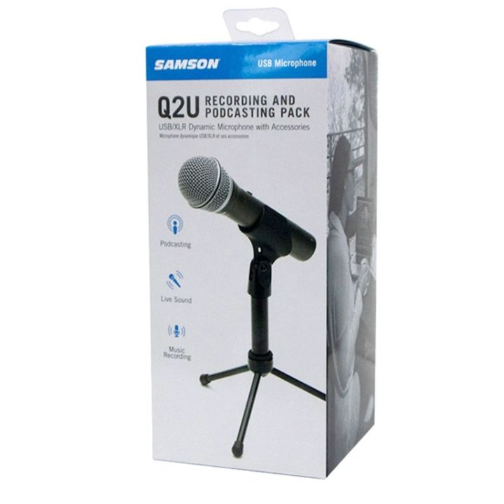 Samson%20Q2U%20USB/XLR%20Dynamic%20Microphone%20Recording%20and%20Podcasting%20Pack%20(Includes%20Mic%20Clip,%20Desktop%20Stand,%20Windscreen%20and%20Cables),%20silver%20-%20Image%204