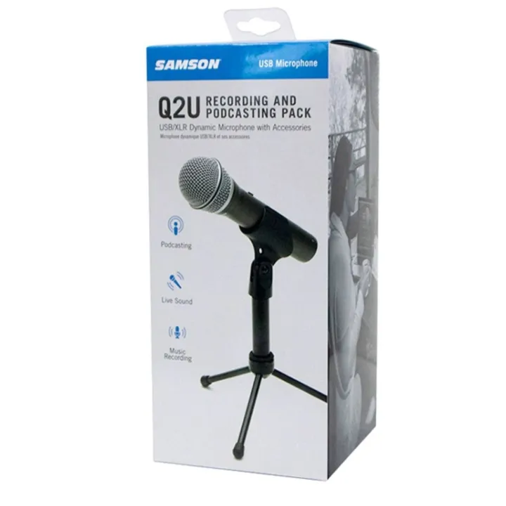 Samson%20Q2U%20USB/XLR%20Dynamic%20Microphone%20Recording%20and%20Podcasting%20Pack%20(Includes%20Mic%20Clip,%20Desktop%20Stand,%20Windscreen%20and%20Cables),%20silver%20-%20Image%204