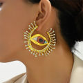 Gold Color Big Evil Eye Hoop Earrings For Women Gold Color Exaggerated Crystal Stone Left Right Side Statement Earrings For Girl. 