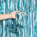 1x2m Blue Tinsel Curtain Party Backdrop Glitter Foil Fringe Curtain Dark Blue Party Streamers Hanging Birthday Baby Shower Decor.