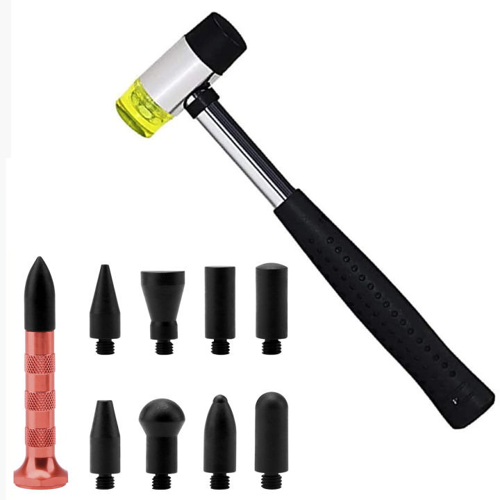 DIY Auto Paintless Dent Repair Kit Dent Hammer Metal Tap Down Pen 9 Heads Tips Dent Removal Tools for Car Hail Damage Repair