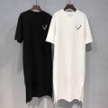 2025 Plus Size Summer Women's Smiley Side-Slit T-Shirt - Casual Loose Fit Dress.