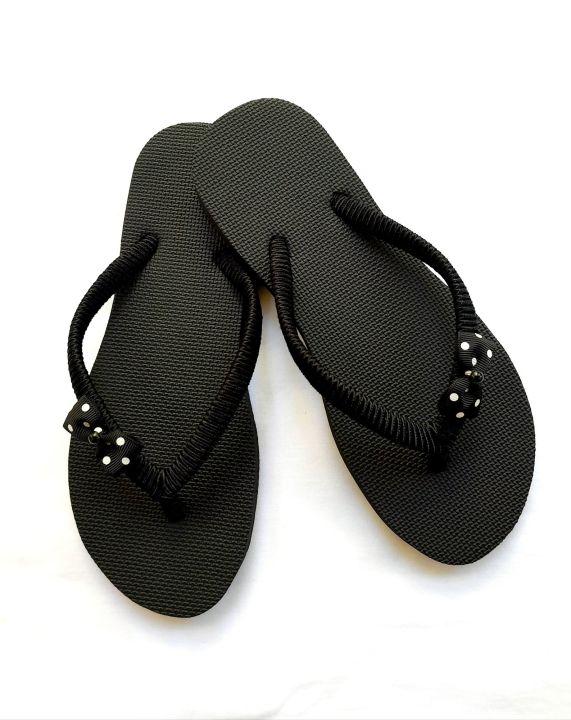 Cute Black Bow With White Dots Bow Slippers