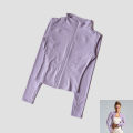 Long Sleeve Fitness Running Shirts For Women Stand Up Collar Gym Clothes Workout Dry Fit Breathable High Elastic Zipper Sports.
