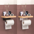 Creative solid wood tissue holder for bathroom storage, wall mounted toilet, hotel non perforated mobile phone roll paper holder. 