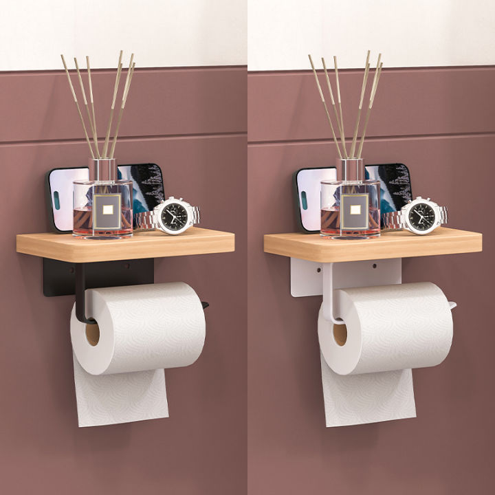 Creative%20solid%20wood%20tissue%20holder%20for%20bathroom%20storage,%20wall%20mounted%20toilet,%20hotel%20non%20perforated%20mobile%20phone%20roll%20paper%20holder%20-%20Image%202