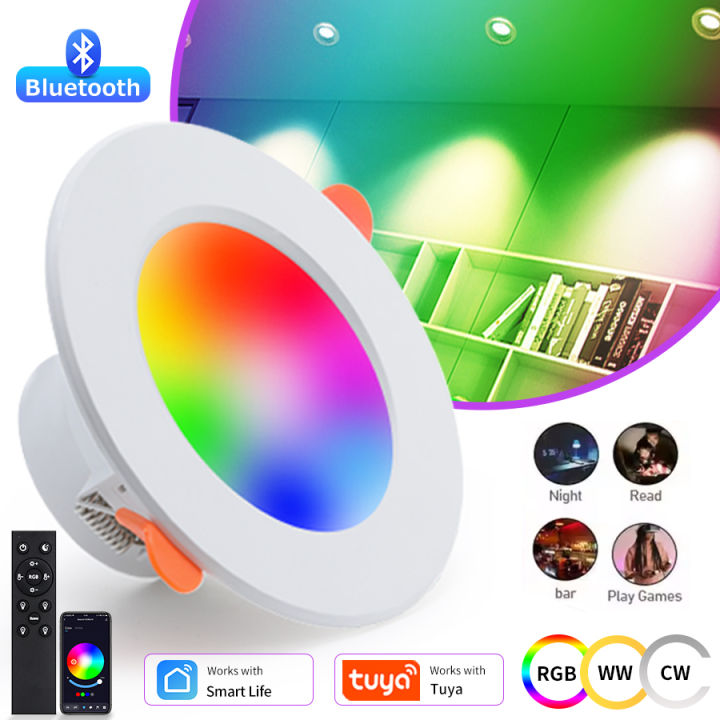 85-265V 220V Tuya Smart Led Downlight Bluetooth APP Can Ceiling Light with RF Remote Group Control 10W RGB Lamp White Dimmable