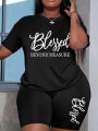 Plus size sets for women Summer 2 pieces Blessed printed offers and liquidation everything cheap elegant women's sets Short sets. 