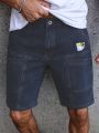 Men's Summer Loose Straight Denim Shorts American Workwear Patchwork Style Casual Cargo Mid-Rise Shorts.