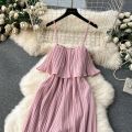 Vacation Loose Jumpsuit Strap Backless Thin Romper Streetwear Women INS One-Piece Outfit Beach Style Pleated Bodysuits.