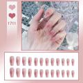 Naiis 24 PCs fake nails with giue short/iong fake nails RT LCE Camellia transparent powder Pearl nail. 