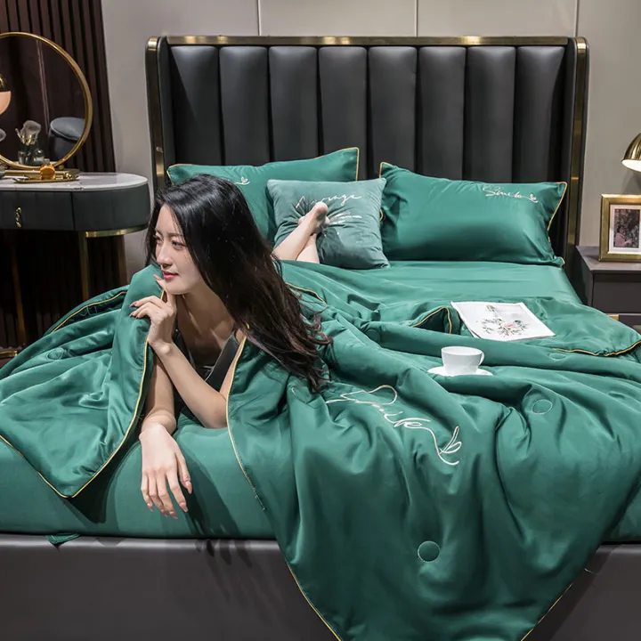 100%25%20Washed%20Silk%20Summer%20Quilt%20Embroidery%20Smooth%20Ice%20Cooling%20Comforter%20for%20Bed%20Silky%20Solid%20Blanket%20Soft%20Cool%20Summer%20Blanket%20-%20Image%202