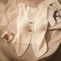 Summer Women Fashion Solid Color Chic Buttons V-neck Sleeveless Knitted Camisole. 