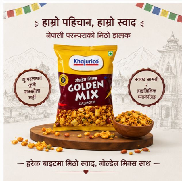 Khajurico Golden Mix Namkeen - Crispy Nepali Savory Snack Mix 900g