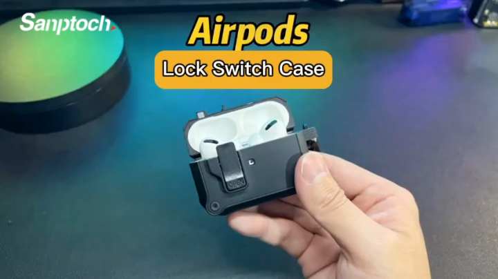 (Preorder)Sanptoch Lock Switch Case,For Airpods 4/Pro2/Pro/3rd/2/1 Military Armor Shockproof Wireless Earphone Full Cover with Keychain