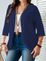 Plus-size women's open-front cardigan, lightweight 3/4 sleeve casual jacket, solid color layering fashion.. 