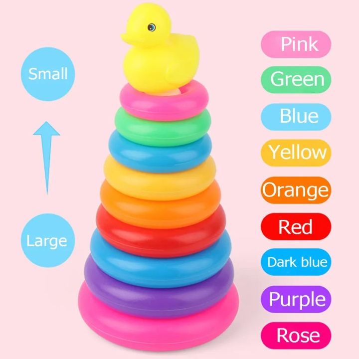 Rainbow Tower Baby Toys And Toddlers Early Educational Puzzle Game Stacking Duck Pyramid Color Cognition Montessori Kid Gifts