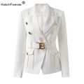 Factory Customize Luxury Quality Classic Style Office White Black Women Pocket Blazers with Blet.