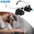 Head Mount Magnifying Glass 8x 15x 23x For Electronics Watch Repair Dual-Lens Eye Loupe Magnifier LED Lights Glasses Magnifier. 