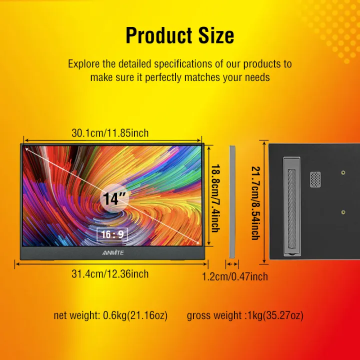 14.1%20inch%20Touch%20Screen%20Portable%20Monitor%20IPS%20Second%20Game%20Screen%20Extended%20Display%20for%20Laptop%20with%20Bracket%20For%20xbox/raspberry%20Pi%20-%20Image%202
