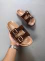 Buckle Slide Sandals] Double Strap Women's Summer Slide Sandals | Elegant Open Toe, Flat Sole, Synthetic Cover, TPR Outsole, Two Buckle Flat Sandals for Casual Outdoor Wear. 