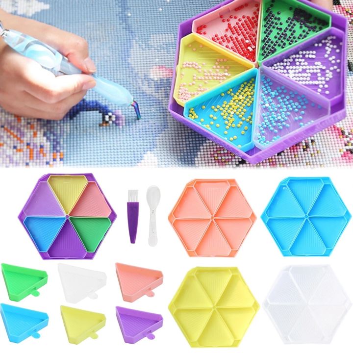 6 Grids Palette Hexagon Diamond Painting Tray Kits Large Capacity Drill Beading Plates Point Drill Accessories Organizer Cross