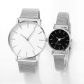 2pcs Stainless Steel Quartz Watches For Women Men Leisure Fashion Golden Ladies Clock Wristwatch.