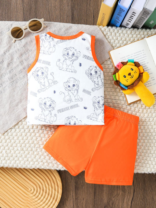 2pcs%20Summer%20Baby%20Boys%20Lion%20King%20Print%20Tank%20Top%20Set,%20Fierce%20Soul%20Graphic,%20Casual%20Daily/Outdoor%20Play,%209-12M,%20Contrast%20Trim%20Vest%20-%20Image%202