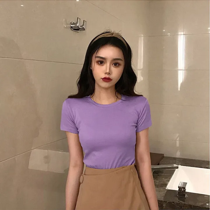 Korean%20style%20big%20boobs%20T-shirt%20female%20sweet%20Korean%20style%20cotton%20tight%20short%20sleeve%20long%20sleeve%20chest%2032-38%20girls%20S-M%20wear%20-%20Image%203