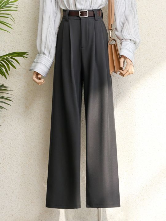 2026%20New%20Burgundy%20Suits%20Pants%20for%20Women%20Office%20Lady%20Elegant%20High%20Waist%20Wide%20Leg%20Fashion%20Trousers%20with%20Pockets%20Black%20Gray%20-%20Image%203