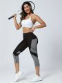 Women's Patchwork Pocket High Waist Yoga Pants Capri Leggings Tummy Tuck Sweatpants.