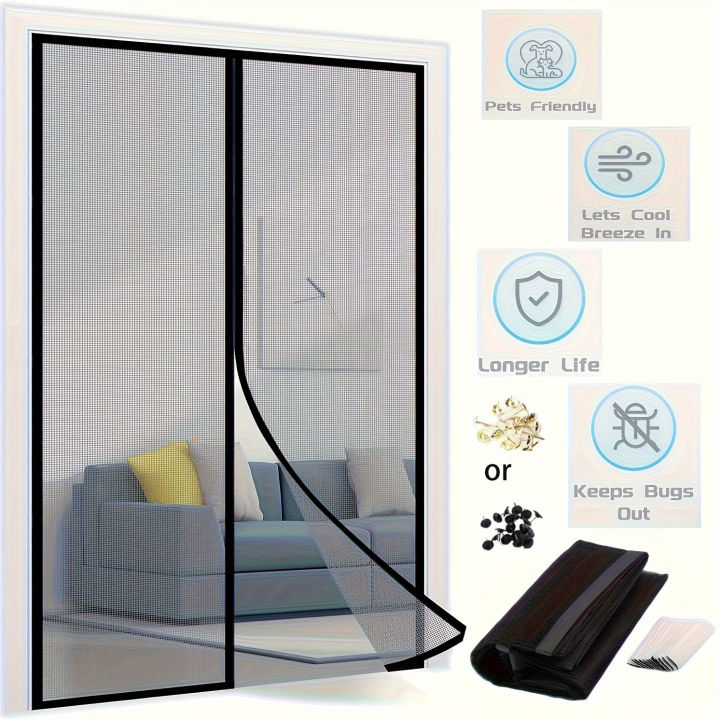 Magnetic Screen Door Curtain Anti Mosquito Insect Fly Bug Polyester Soft Door Curtain Easy Installation Auto-Close Door Mesh