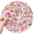 50pcs Pink Floral Stickers Flower Natural Journaling Notebook Water Bottle Decorative Decals Aesthetic Waterproof PET Sticker. 