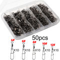50pcs Swivel Snap Connector Pin Bearing Rolling 360 Rotate Ring Tackle Buckle Hook Lure Kit Wire Box Fishing Accessories.