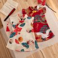 Baby Cheongsam Summer Chinese Style Print Fly Sleeve Cotton Red Qipao Toddler Girl Dress 0-2 Years.