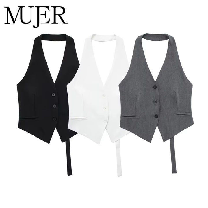 MUJER Off Shoulder Sleeveless Vest Women Black White Cropped Vest Woman ...