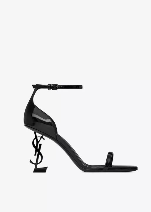YSL Original Opyum Black Patent Heeled Sandals Size 38