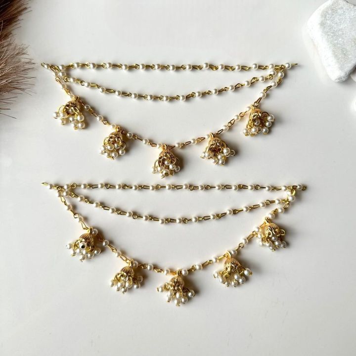 Gold Pearl Sahare Kaan Chain for Girls & Women – Bahubali Style Ear Chain Jewelry | Traditional Hair & Ear Piece